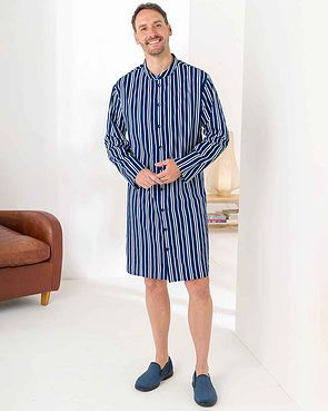 Mens Alexander Pure Cotton Long Sleeved Nightshirt - Blue Poplin